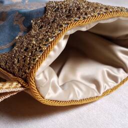 Luxury Christmas Stocking Fortuny Fabric Blue & Silvery Gold Veronese Pattern - Made in Italy - thumbnail 3