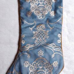 Luxury Christmas Stocking Fortuny Fabric Blue & Silvery Gold Veronese Pattern - Made in Italy - thumbnail 2