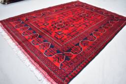 Handmade Afghan Bokhara Rug 4.11x3.5 Ft Wool Turkmen Rug - thumbnail 1