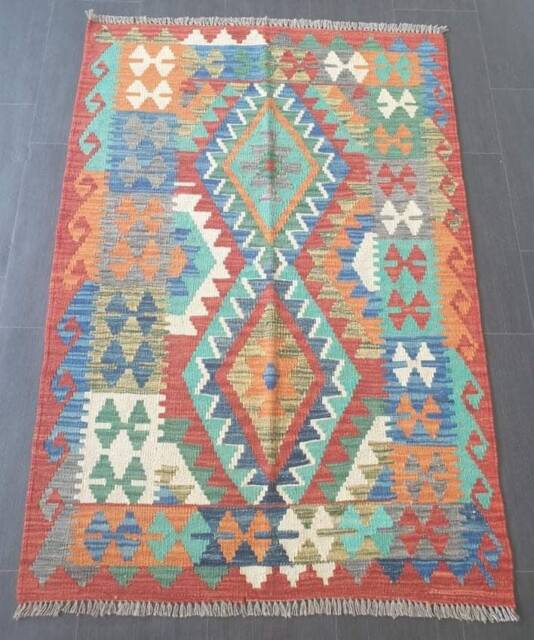Classic Kilim Rug, Handmade Artisan Afghan Turkish Persian Qashqai Navajo Bohemian Natural Wool Flatweave Multicolour Rug 146x100 cm - image 1