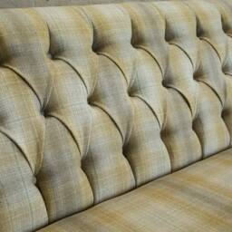 Handmade Large 4 Seater Beige Mustard Tartan Wool Fabric Chesterfield Sofa - thumbnail 4