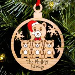 Single Dad Family Christmas Tree Decoration, Bears, Personalised Engraved Bauble, Secret Santa Stocking, 3 Children Kids Son Daughter Daddy - thumbnail 2