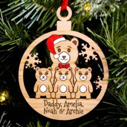 Single Dad Family Christmas Tree Decoration, Bears, Personalised Engraved Bauble, Secret Santa Stocking, 3 Children Kids Son Daughter Daddy - thumbnail 3