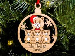 Single Dad Family Christmas Tree Decoration, Bears, Personalised Engraved Bauble, Secret Santa Stocking, 3 Children Kids Son Daughter Daddy