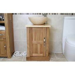 Cloakroom Bathroom Vanity Unit Oak Cream Marble Stone Wash Stand & Basin 309cm025cm