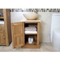 Cloakroom Bathroom Vanity Unit Oak Cream Marble Stone Wash Stand & Basin 309cm025cm - thumbnail 3