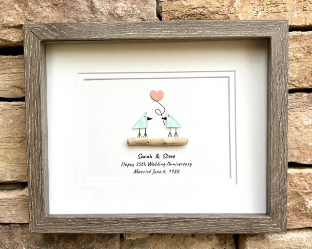 Personalized Sea Glass Anniversary Art, Coral Heart, 35Th - image 1