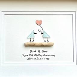 Personalized Sea Glass Anniversary Art, Coral Heart, 35Th - thumbnail 3