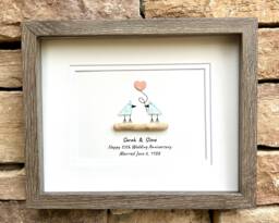 Personalized Sea Glass Anniversary Art, Coral Heart, 35Th - thumbnail 1