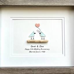 Personalized Sea Glass Anniversary Art, Coral Heart, 35Th - thumbnail 2