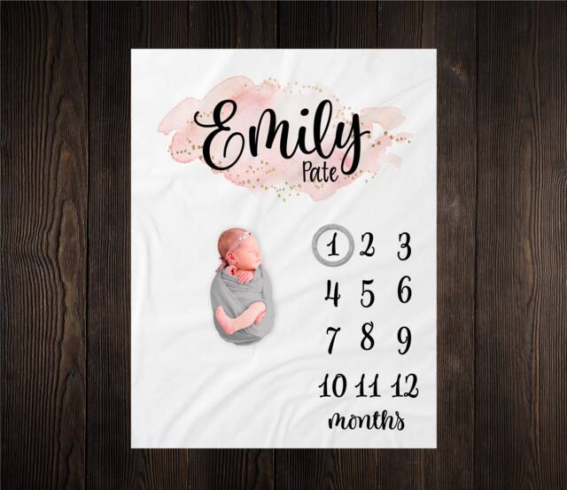 Pink & Gold Milestone Blanket, Baby Month Girl Blanket Track Growth Keepsake Shower Gift - image 1