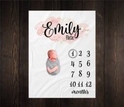 Pink & Gold Milestone Blanket, Baby Month Girl Blanket Track Growth Keepsake Shower Gift