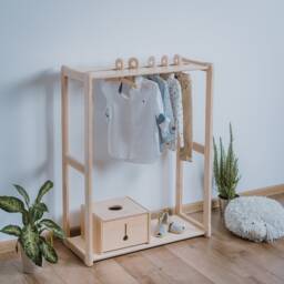 Montessori Kids Clothing Rack Beech Wood Children's Wardrobe