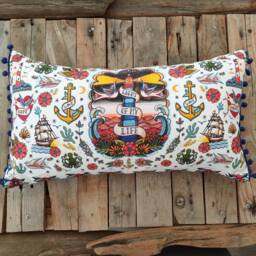 Light Of My Life Cushion - Lighthouse Nautical Sailor Tattoo Flash Throw Pillow Swallows, Boat, Anchor Beach Decor - thumbnail 3