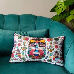 Light Of My Life Cushion - Lighthouse Nautical Sailor Tattoo Flash Throw Pillow Swallows, Boat, Anchor Beach Decor - thumbnail 2