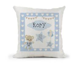 Personalised Cream Cushion Baby Boy Birth Details Gift New Keepsake - thumbnail 1