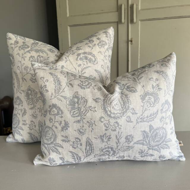 Cabbages & Roses Provence Toile Blue Designer Fabric Cushion Pillow Cover - image 1