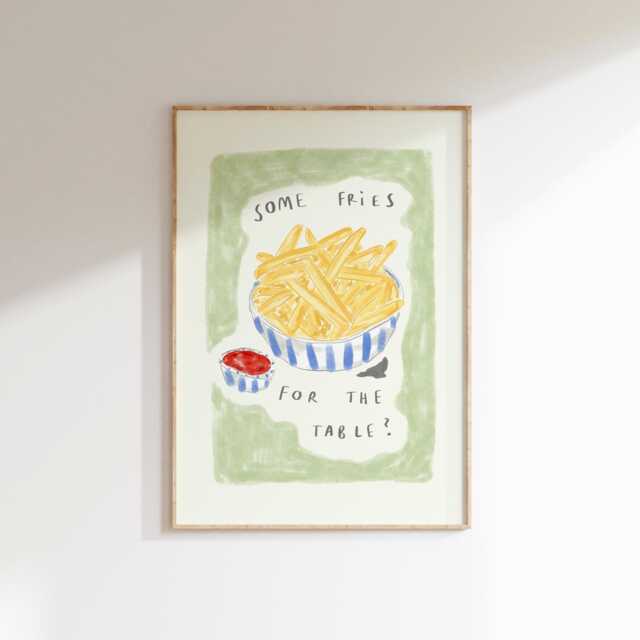 Fries For The Table Wall Print - Food & Drink Poster Chips Illustration Trendy Aesthetic Kitchen Artwork Home Prints - image 1