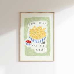 Fries For The Table Wall Print - Food & Drink Poster Chips Illustration Trendy Aesthetic Kitchen Artwork Home Prints - thumbnail 1