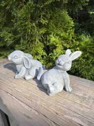 Handcrafted Cement Bunny Rabbits Whimsical Home & Garden Decor - thumbnail 1