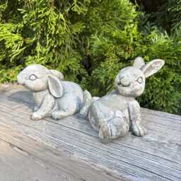 Handcrafted Cement Bunny Rabbits Whimsical Home & Garden Decor - thumbnail 3
