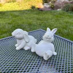 Handcrafted Cement Bunny Rabbits Whimsical Home & Garden Decor - thumbnail 4
