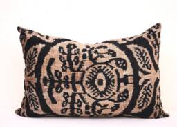 Handmade Silk Velvet Ikat Pillow Cover, Brown Accent Throw - thumbnail 1