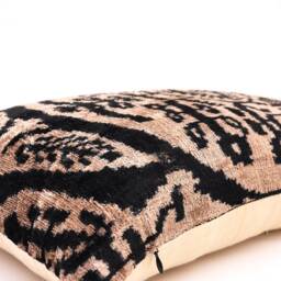 Handmade Silk Velvet Ikat Pillow Cover, Brown Accent Throw - thumbnail 2