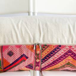 Vintage Embroidered Silk Textile Ethnic Piece Of Tradition Costume Lumbar Pillow Cover - thumbnail 4