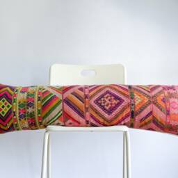 Vintage Embroidered Silk Textile Ethnic Piece Of Tradition Costume Lumbar Pillow Cover - thumbnail 2