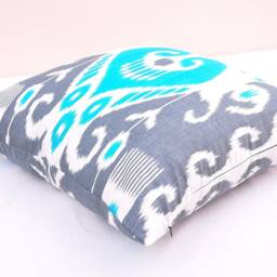 Handmade Silk Ikat Pillow Cover, Gray Blue Accent - 20x20 - thumbnail 2