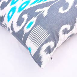 Handmade Silk Ikat Pillow Cover, Gray Blue Accent - 20x20 - thumbnail 3