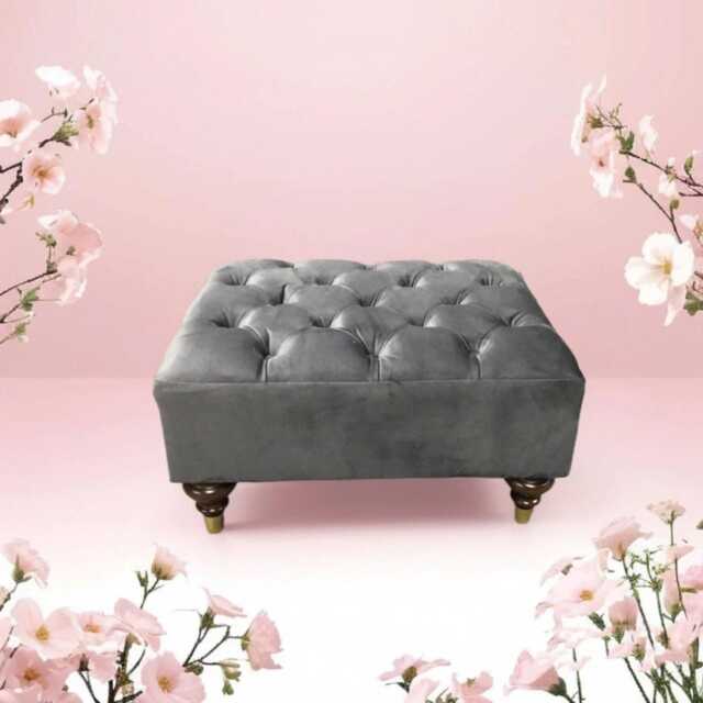 Chesterfield Plush Velvet Ottoman - Footrest, Coffee Table - 60x60x30cm - image 1