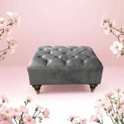 Chesterfield Plush Velvet Ottoman - Footrest, Coffee Table - 60x60x30cm - thumbnail 1