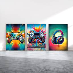 Gaming Print Set - 3 Vibrant Gamer Posters - Boys Bedroom Decor Gift Artwork Girls Room Kids Video Game Wall Art Design - thumbnail 1