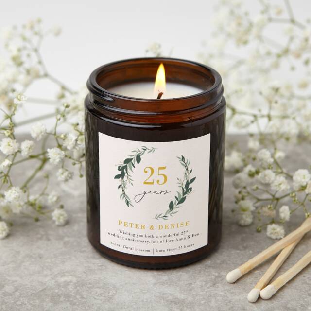 Personalised Anniversary Candle Gift Botanical Design, Soy Wax - image 1