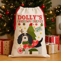 Personalised Cavalier King Charles Spaniel Christmas Sack Dog Treat Stocking Xmas Puppy Present New Pup Gift Ecds19 - thumbnail 1