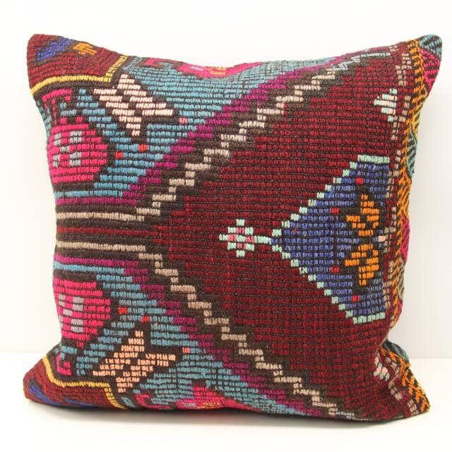 Handmade Turkish Kilim Pillow Cover 24x24, Rustic Home Decor - image 1