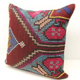 Handmade Turkish Kilim Pillow Cover 24x24, Rustic Home Decor - thumbnail 3