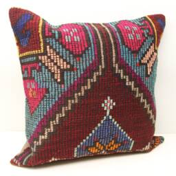 Handmade Turkish Kilim Pillow Cover 24x24, Rustic Home Decor - thumbnail 2