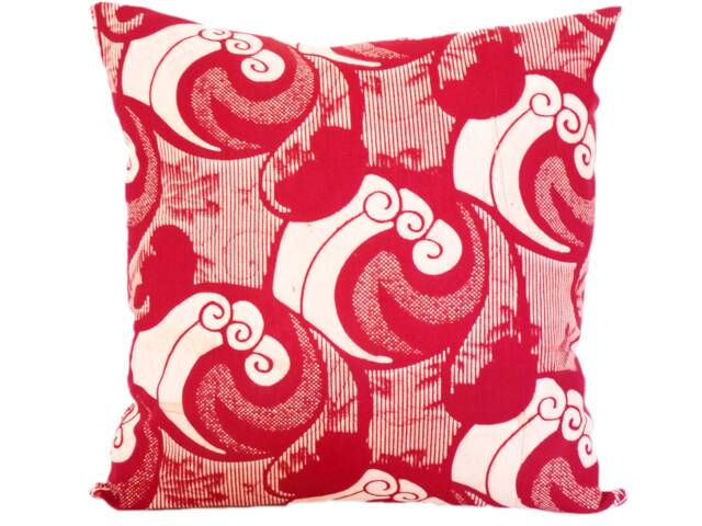Africa Wax Print Fabric, Pillow Case Wave Surfer, Burgundy Red White, Cushion Cover, Modern Bohemian-Eclectic, Geometric, Ocean Traveler - image 1