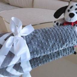 Personalized Baby Boy Minky Blanket, Charcoal Chevron, Shower Gift - thumbnail 3