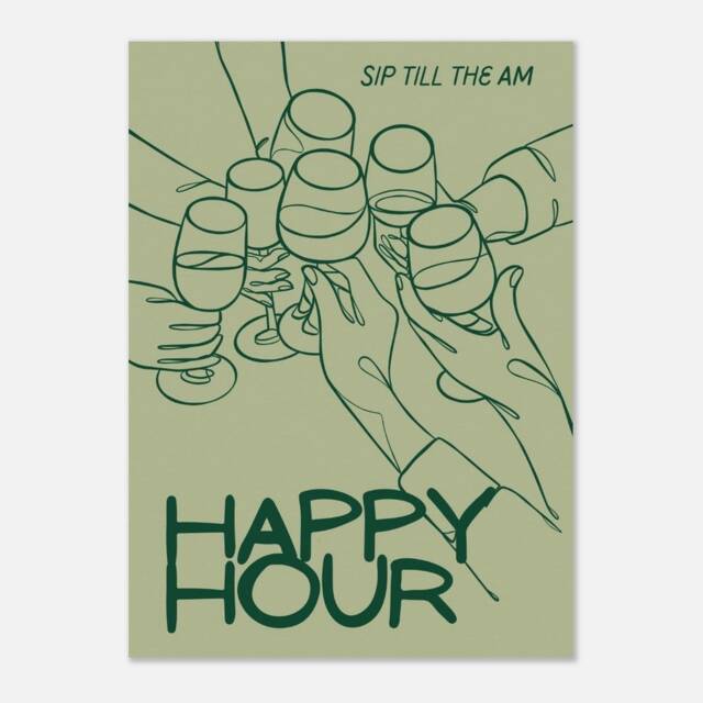 Happy Hour Wall Art Physical Print - Aesthetic Poster Sage Green Bar Cart Cocktail Gifts For Her - image 1