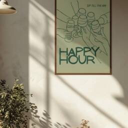 Happy Hour Wall Art Physical Print - Aesthetic Poster Sage Green Bar Cart Cocktail Gifts For Her - thumbnail 2