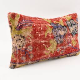 12x20 Turkish Kilim Pillow Cover Handmade Vintage Wool Carpet Cushion - thumbnail 3