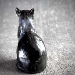 Small Bronze Cat Sculpture Tuxedo Kitty, Original Art - thumbnail 2