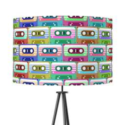 Cassette Print Lampshade - Drum Lamp Shade 25cm 30cm 35cm 40cm 45cm Handmade Velvet Home Decor Music Retro 80S Eighties Tapes Colour Gift - thumbnail 3