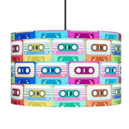 Cassette Print Lampshade - Drum Lamp Shade 25cm 30cm 35cm 40cm 45cm Handmade Velvet Home Decor Music Retro 80S Eighties Tapes Colour Gift - thumbnail 2