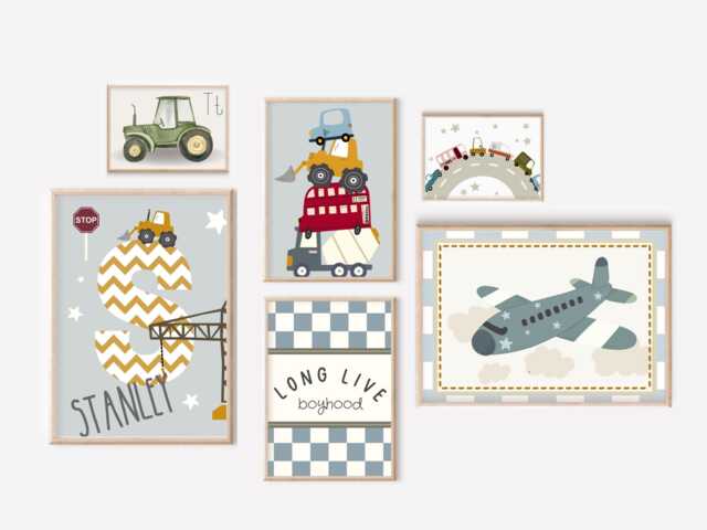Car Vehicle & Transport Prints For A Boys Room Or Nursery, Including Personalised Name Rule Print - Prints Only - image 1