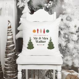 First Christmas As Mr & Mrs Last Name Cushion Gift For Wife Husband Newlywed Couple Our 1st Xmas Married Home Decor